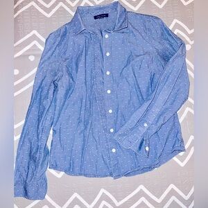 Tommy Hilfiger Chambray Blue Polka Dot Denim Button Down Long sleeve Shirt